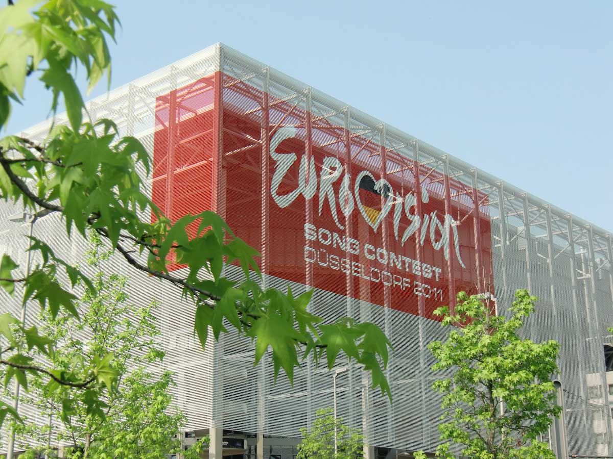 The Esprit Arena in the sunshine is prepared for the ESC Photo: eurovisionlive